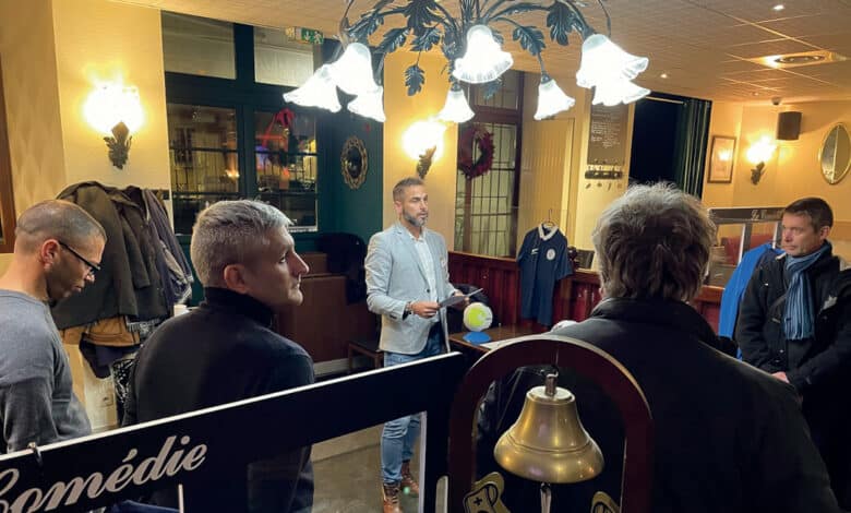 anthony desbureaux president de lusv football lors de son discours devant les partenaires du club avant